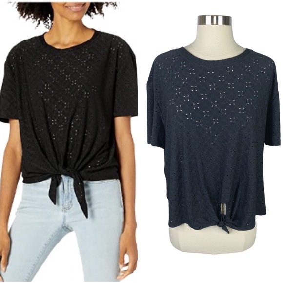 Nanette x Nanette Lepore Black Eyelet Tie Front Top - Picture 3 of 6